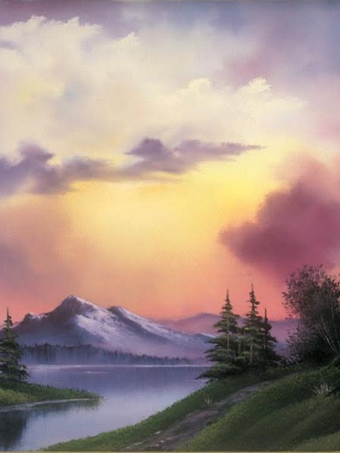 Sunset Aglow, by Bob Ross. Courtesy of the Franklin Park Arts Center and Bob Ross Inc.